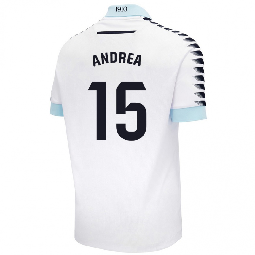 Kids Football Andrea Sánchez Moreno #15 White Blue Away Jersey 2024/25 T-Shirt