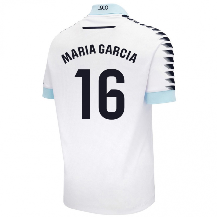 Kids Football Maria García Fernández #16 White Blue Away Jersey 2024/25 T-Shirt