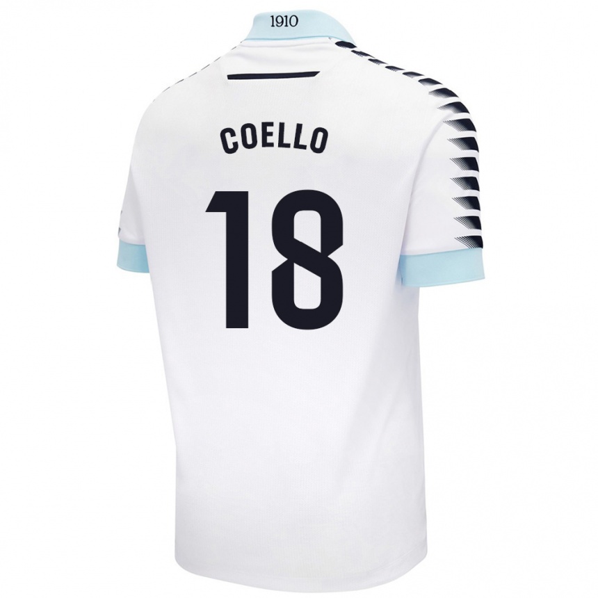 Kids Football María Del Carmen Coello Vidal #18 White Blue Away Jersey 2024/25 T-Shirt