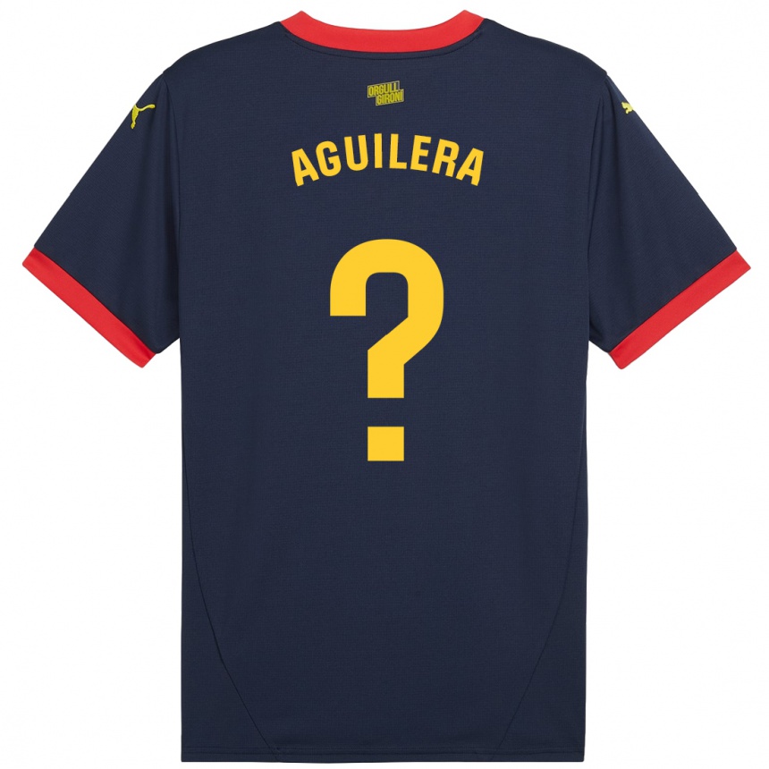 Kids Football Oriol Aguilera #0 Navy Red Away Jersey 2024/25 T-Shirt