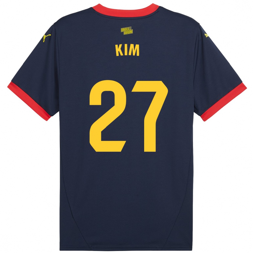 Kids Football Min-Su Kim #27 Navy Red Away Jersey 2024/25 T-Shirt