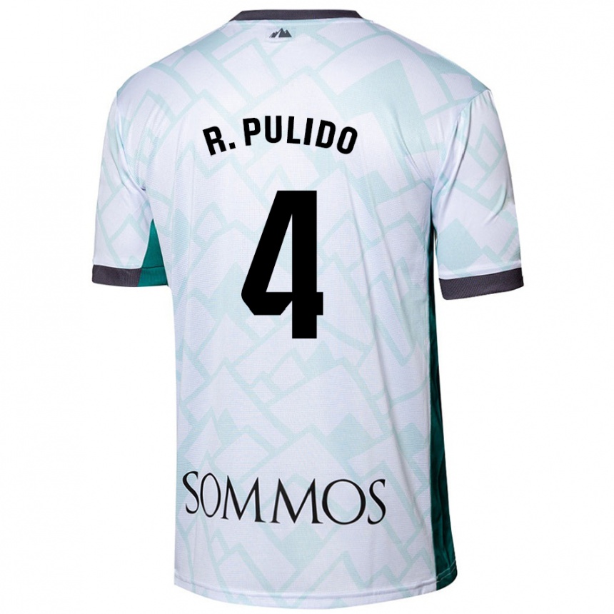 Kids Football Rubén Pulido #4 White Green Away Jersey 2024/25 T-Shirt