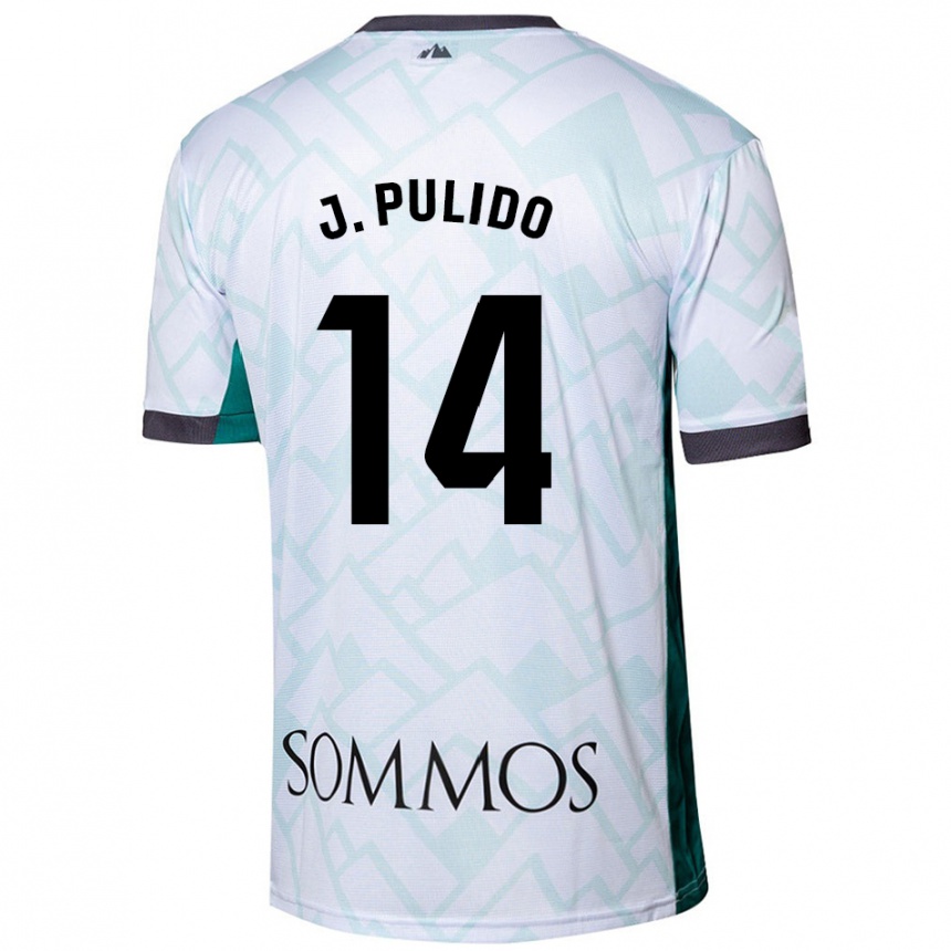 Kids Football Jorge Pulido #14 White Green Away Jersey 2024/25 T-Shirt