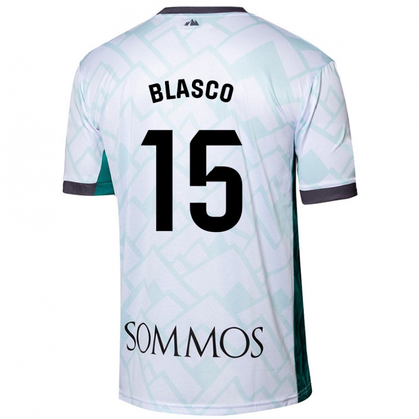 Kids Football Jérémy Blasco #15 White Green Away Jersey 2024/25 T-Shirt