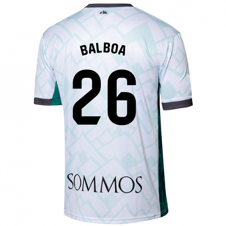 Kids Football Álex Balboa #26 White Green Away Jersey 2024/25 T-Shirt