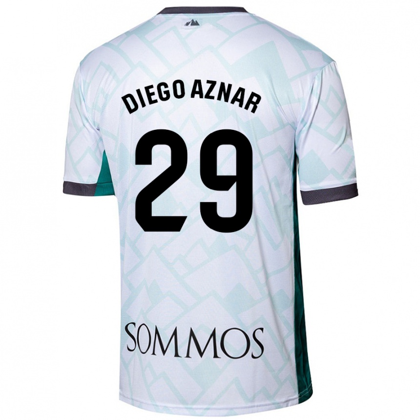 Kids Football Diego Aznar #29 White Green Away Jersey 2024/25 T-Shirt