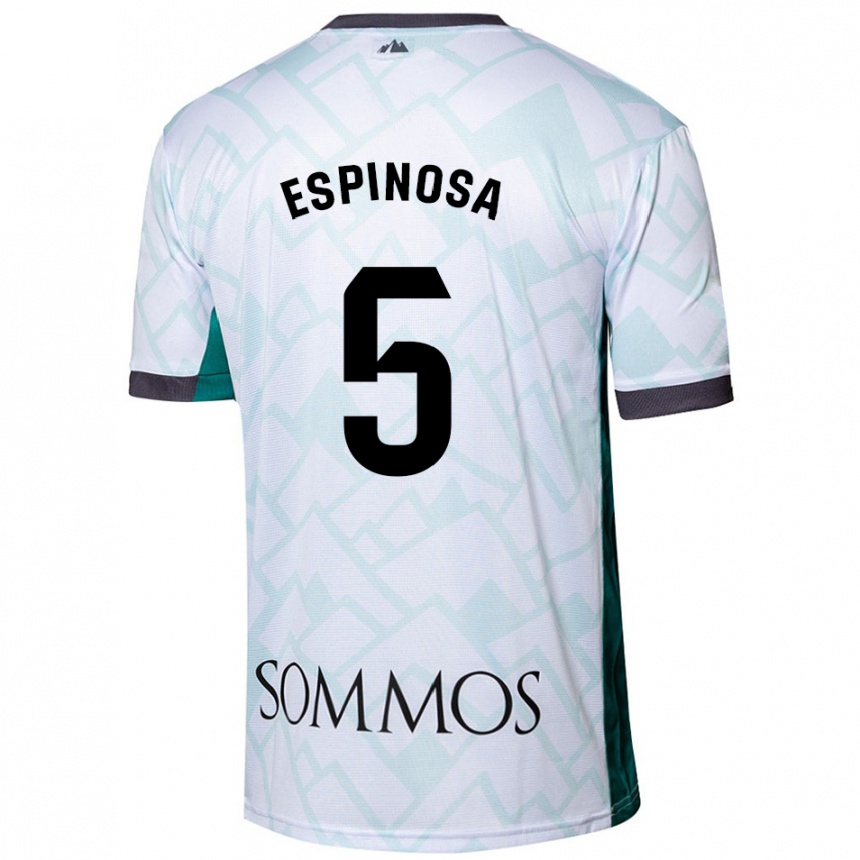 Kids Football Diego Espinosa #5 White Green Away Jersey 2024/25 T-Shirt