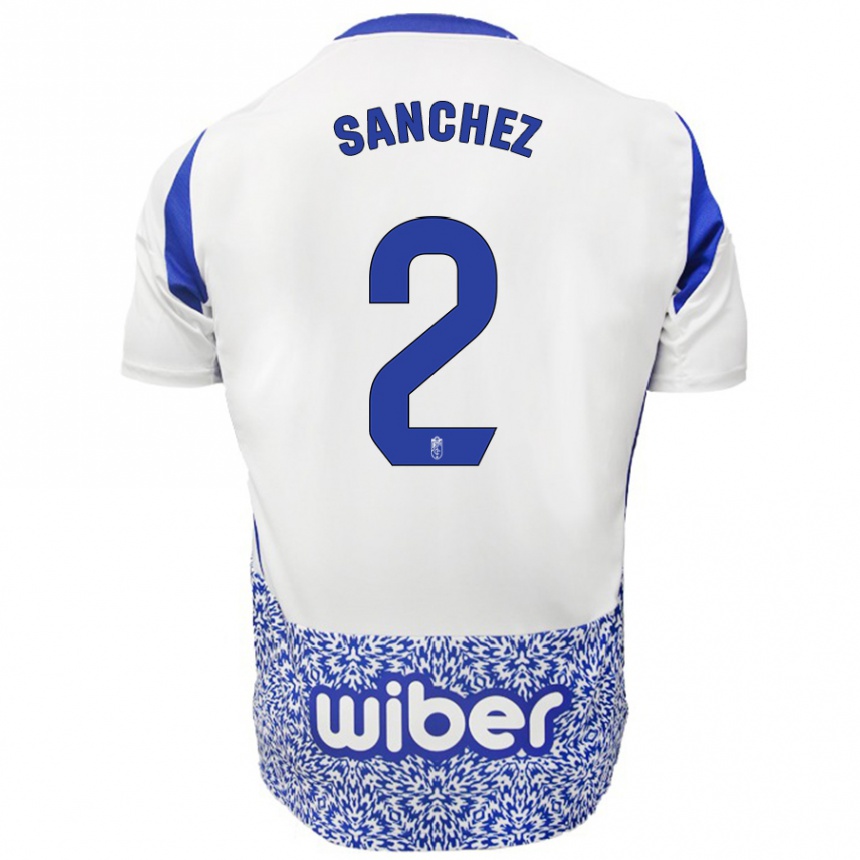 Kids Football Rubén Sánchez #2 White Blue Away Jersey 2024/25 T-Shirt