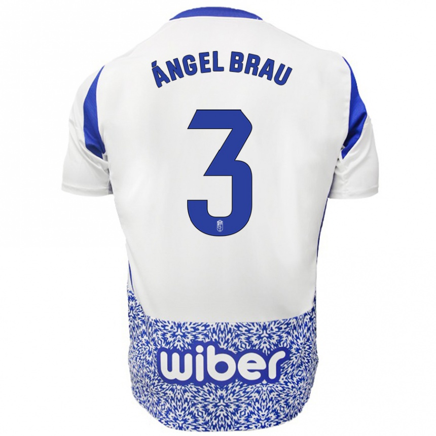 Kids Football Miguel Ángel Brau #3 White Blue Away Jersey 2024/25 T-Shirt