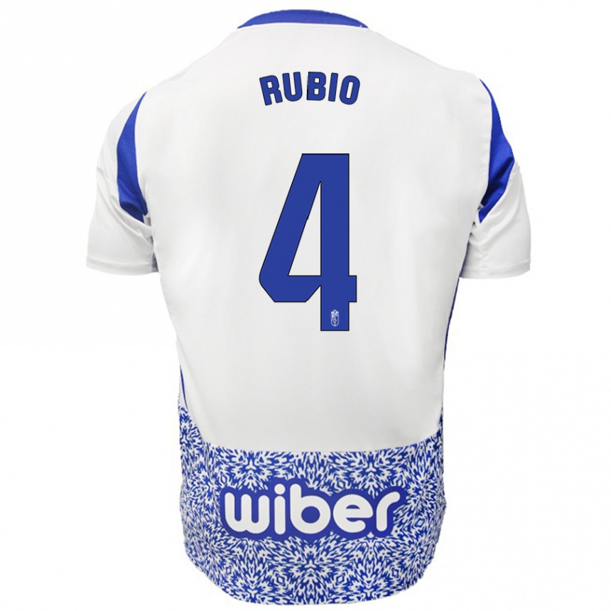 Kids Football Miguel Rubio #4 White Blue Away Jersey 2024/25 T-Shirt