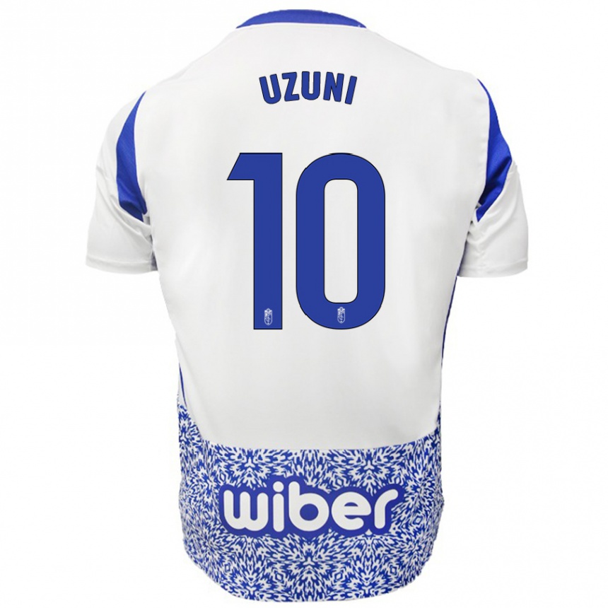 Kids Football Myrto Uzuni #10 White Blue Away Jersey 2024/25 T-Shirt