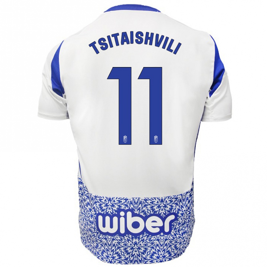 Kids Football Georgiy Tsitaishvili #11 White Blue Away Jersey 2024/25 T-Shirt