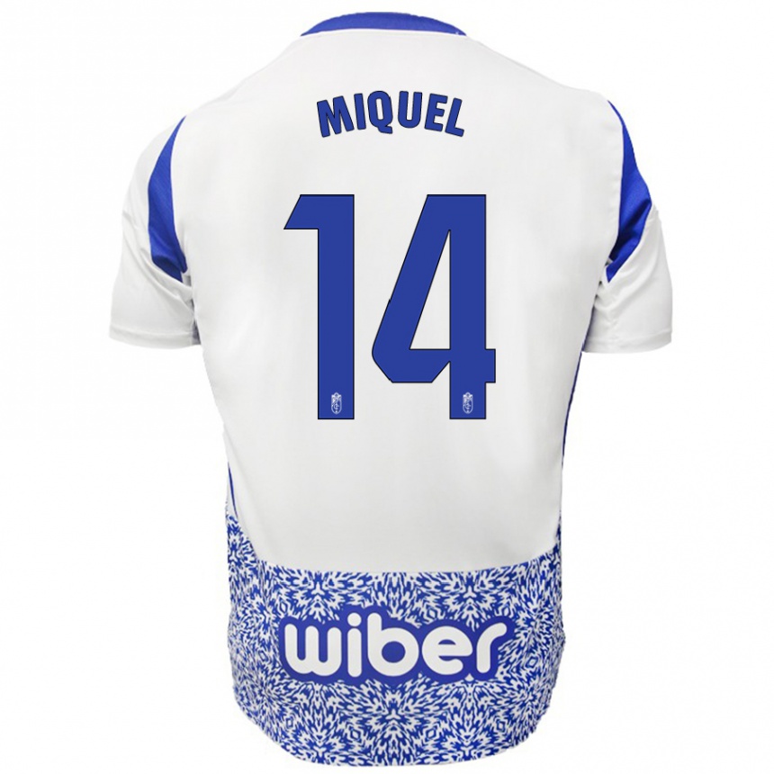 Kids Football Ignasi Miquel #14 White Blue Away Jersey 2024/25 T-Shirt