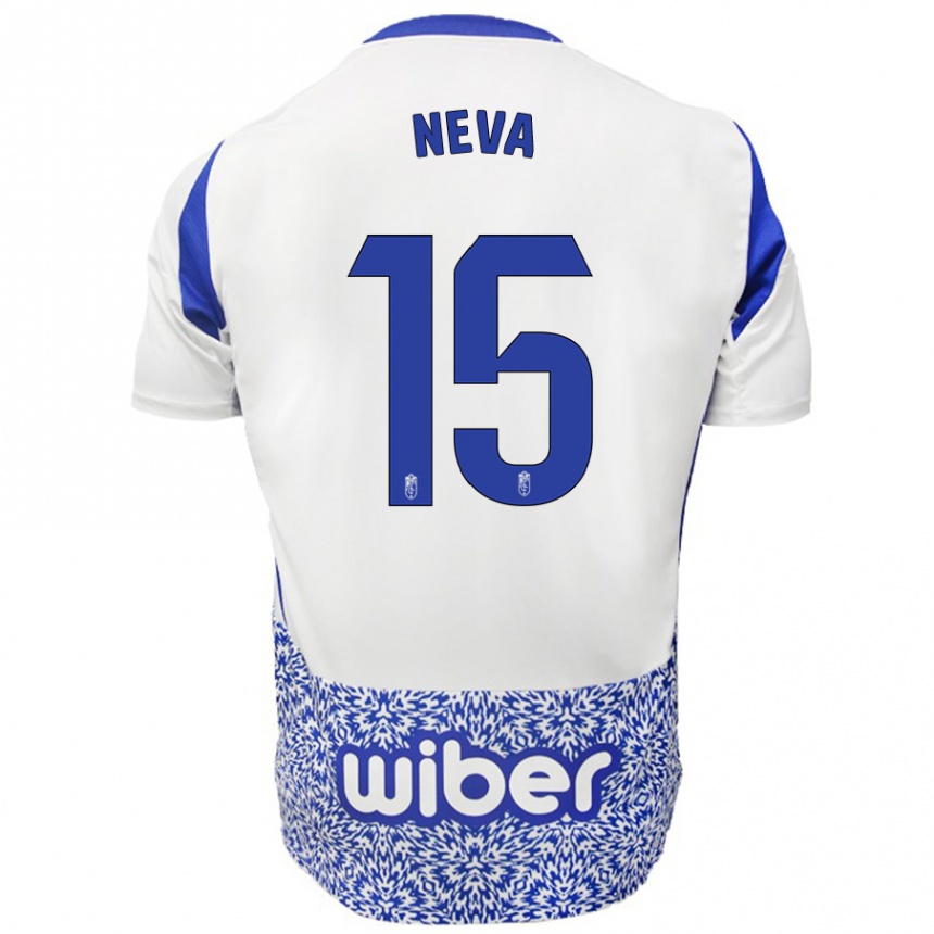 Kids Football Carlos Neva #15 White Blue Away Jersey 2024/25 T-Shirt