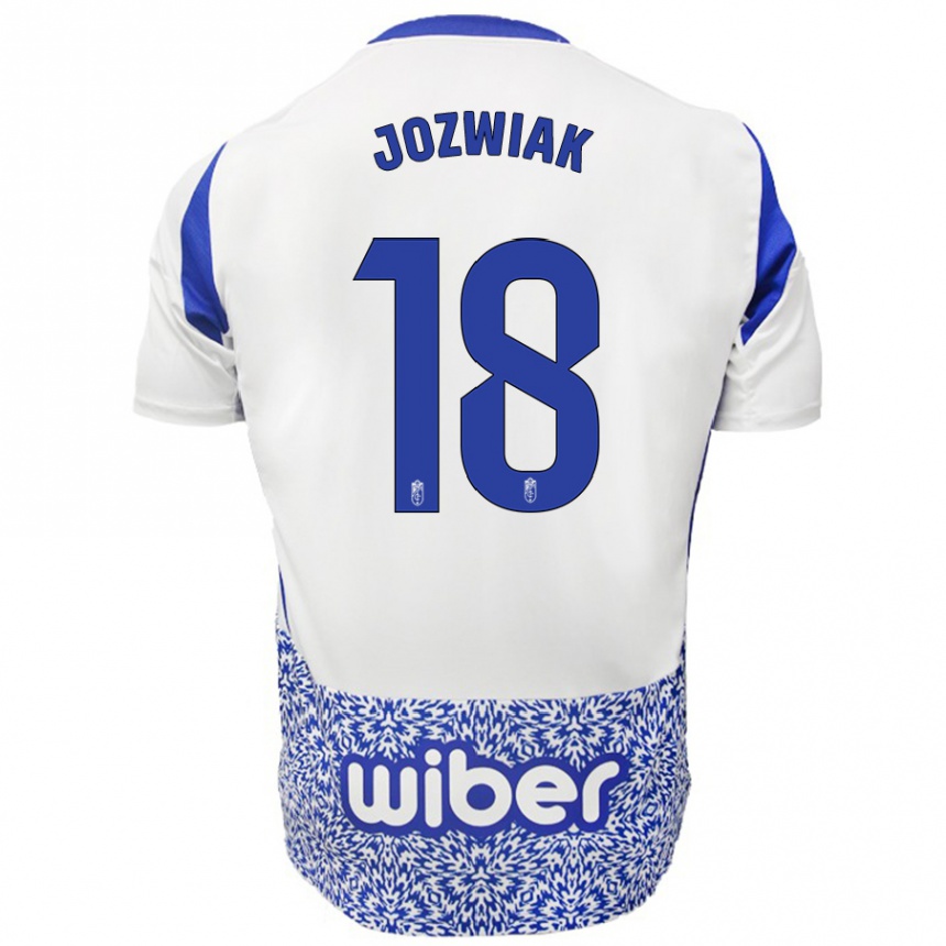 Kids Football Kamil Józwiak #18 White Blue Away Jersey 2024/25 T-Shirt