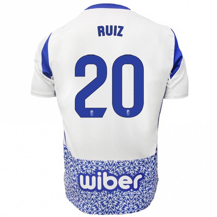 Kids Football Sergio Ruiz #20 White Blue Away Jersey 2024/25 T-Shirt