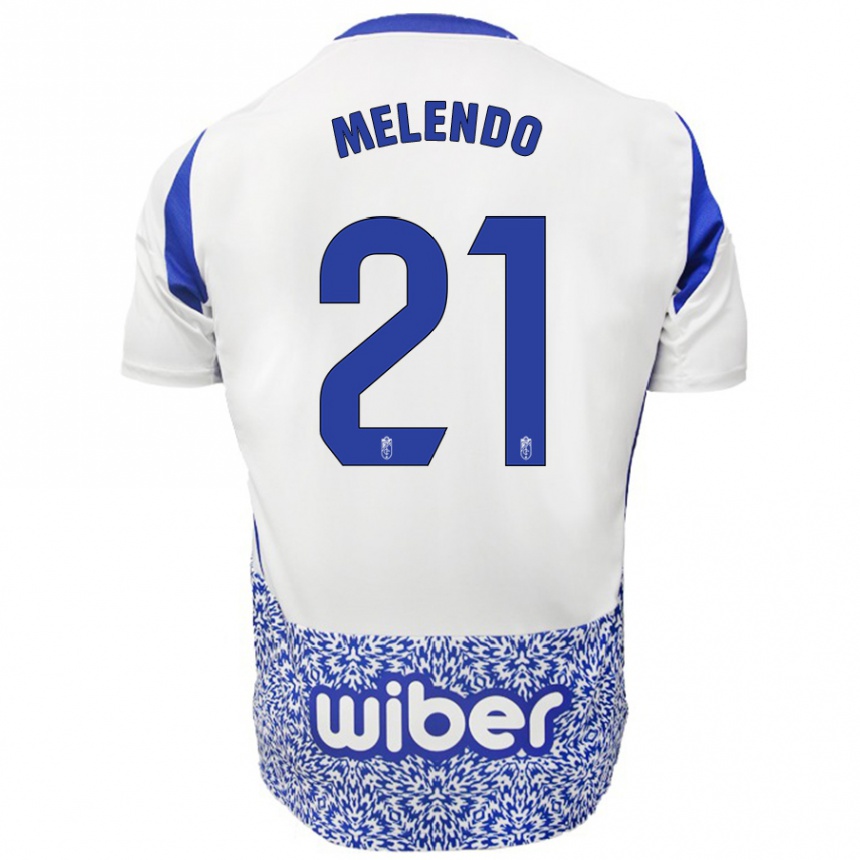 Kids Football Óscar Melendo #21 White Blue Away Jersey 2024/25 T-Shirt