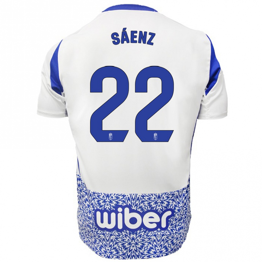 Kids Football Pablo Sáenz #22 White Blue Away Jersey 2024/25 T-Shirt