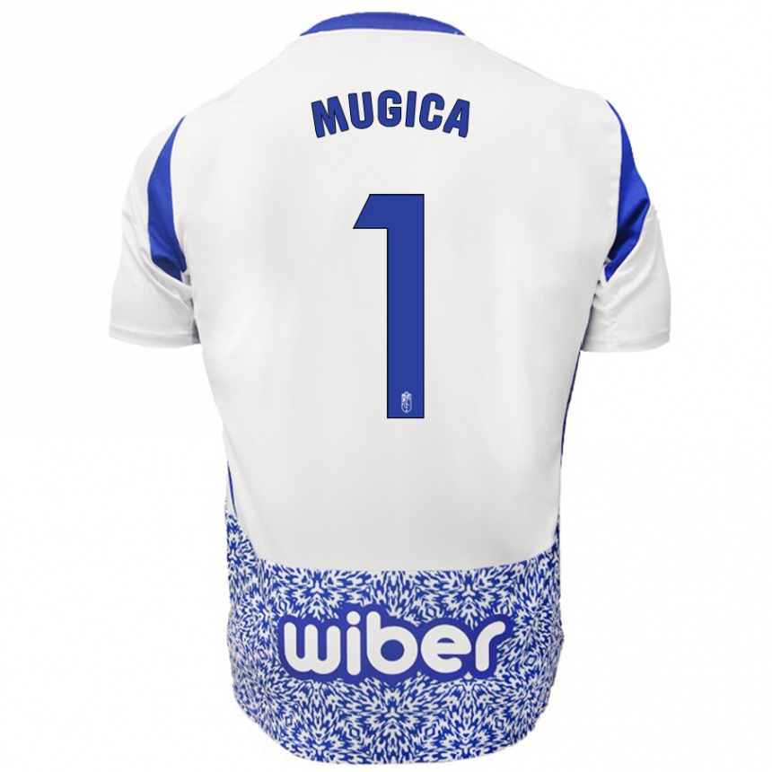 Kids Football Juan Múgica #1 White Blue Away Jersey 2024/25 T-Shirt