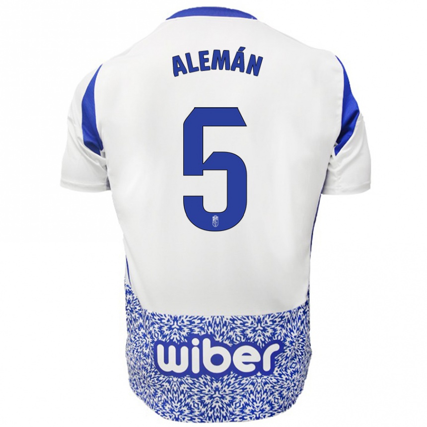 Kids Football Carlos Alemán #5 White Blue Away Jersey 2024/25 T-Shirt