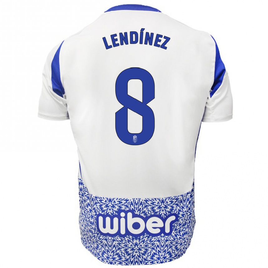 Kids Football Juanma Lendínez #8 White Blue Away Jersey 2024/25 T-Shirt