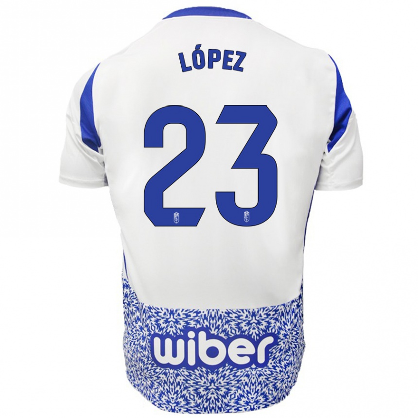 Kids Football Diego López #23 White Blue Away Jersey 2024/25 T-Shirt