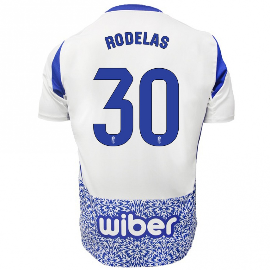 Kids Football Sergio Rodelas #30 White Blue Away Jersey 2024/25 T-Shirt