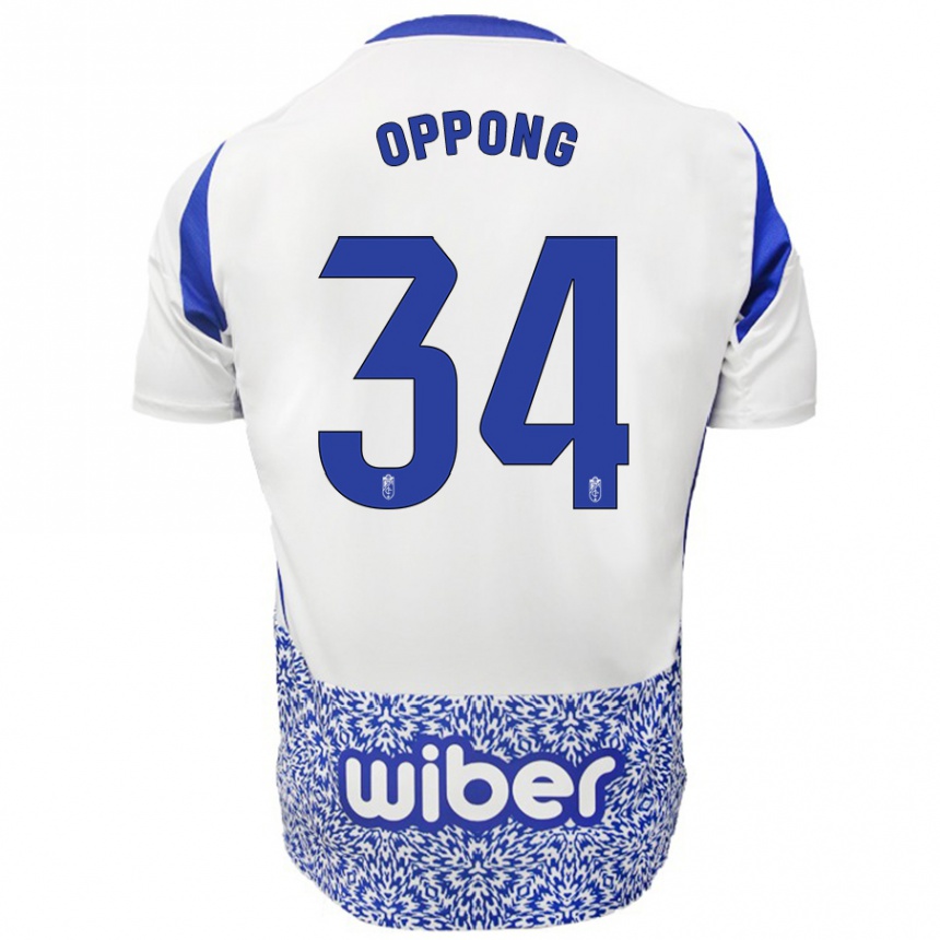 Kids Football Oscar Naasei Oppong #34 White Blue Away Jersey 2024/25 T-Shirt