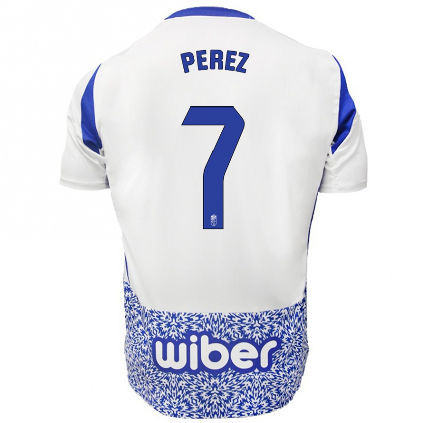 Kids Football Laura Pérez #7 White Blue Away Jersey 2024/25 T-Shirt