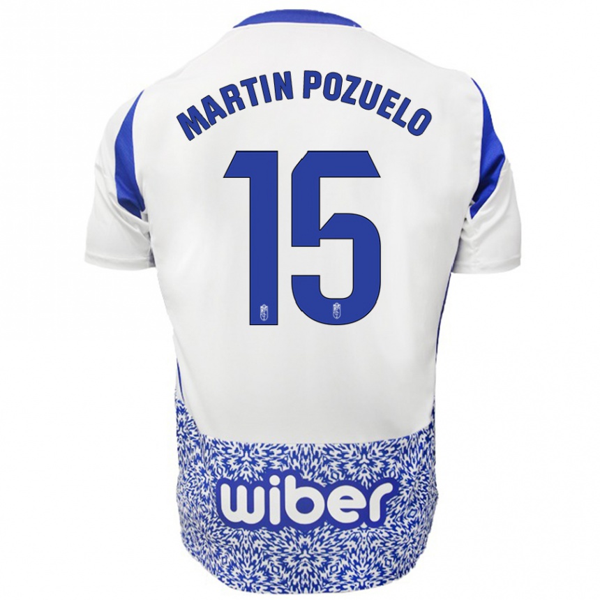 Kids Football Esther Martín-Pozuelo #15 White Blue Away Jersey 2024/25 T-Shirt