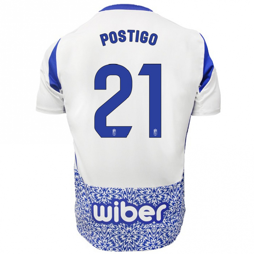 Kids Football Postigo #21 White Blue Away Jersey 2024/25 T-Shirt