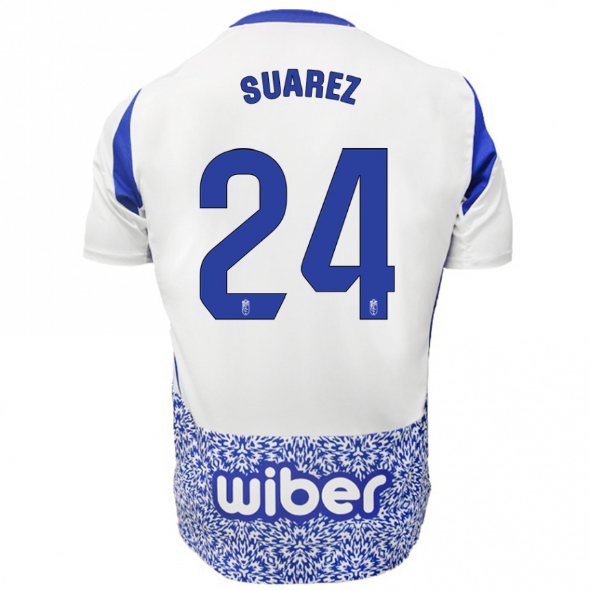 Kids Football Carlota Suárez #24 White Blue Away Jersey 2024/25 T-Shirt