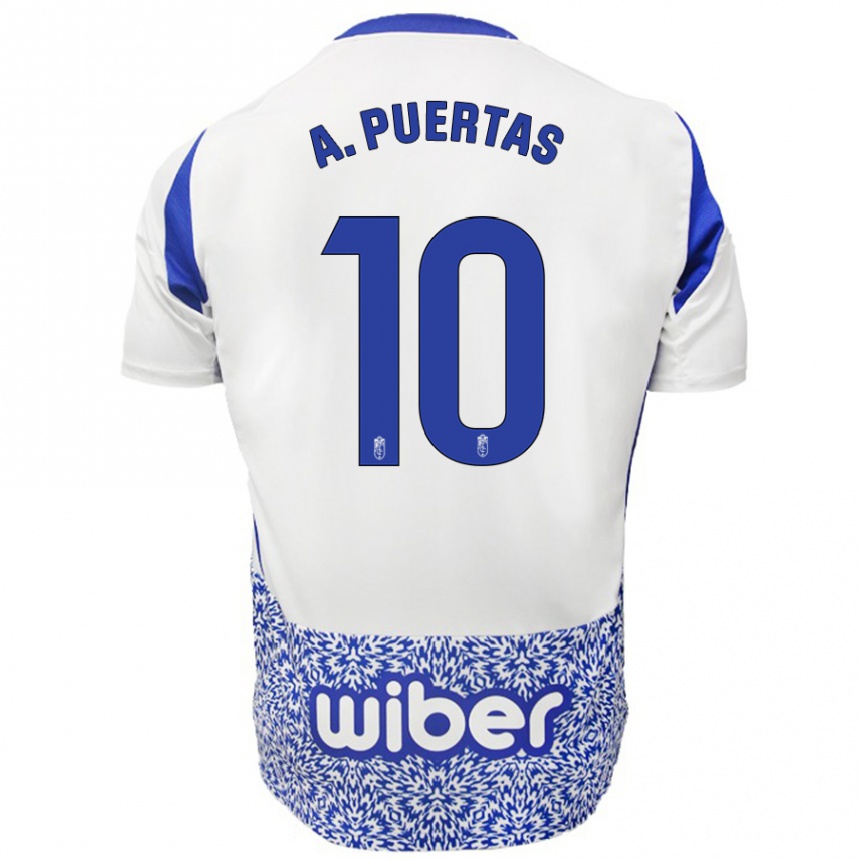 Kids Football Antonio Puertas #10 White Blue Away Jersey 2024/25 T-Shirt