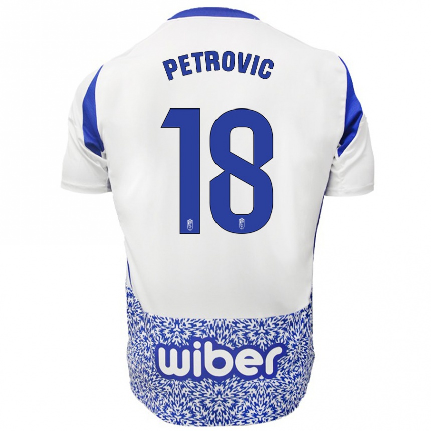 Kids Football Njegos Petrovic #18 White Blue Away Jersey 2024/25 T-Shirt