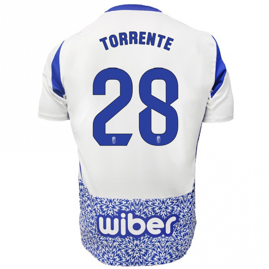 Kids Football Raúl Torrente #28 White Blue Away Jersey 2024/25 T-Shirt