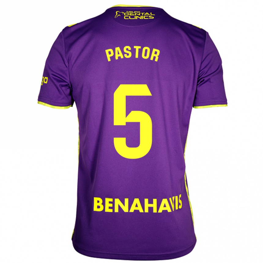 Kids Football Álex Pastor #5 Purple Yellow Away Jersey 2024/25 T-Shirt