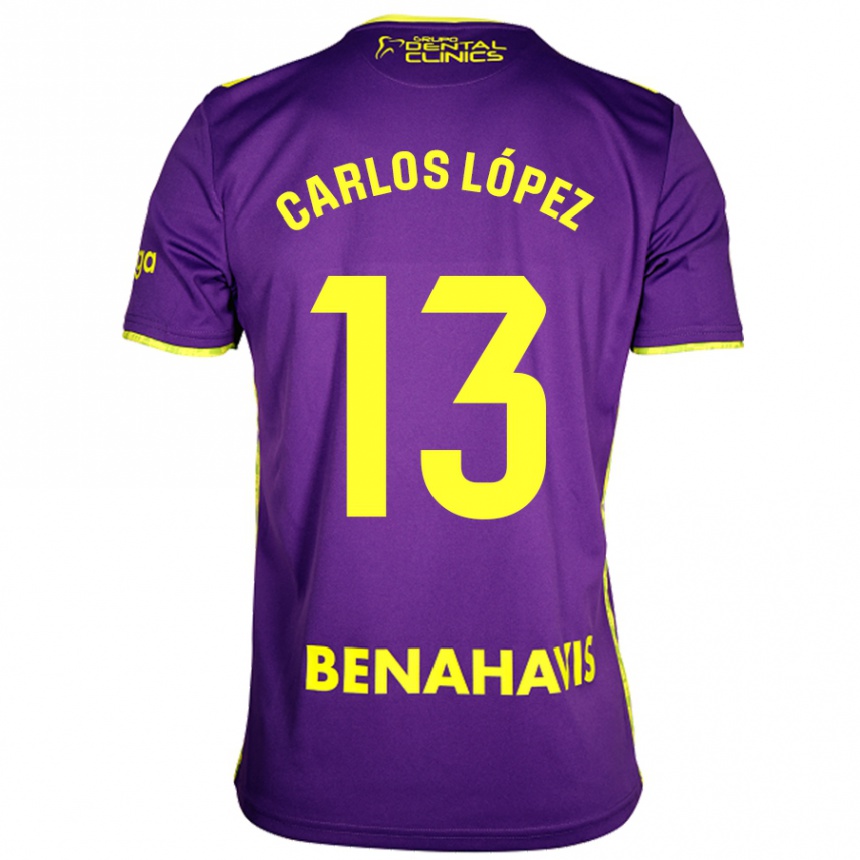 Kids Football Carlos López #13 Purple Yellow Away Jersey 2024/25 T-Shirt