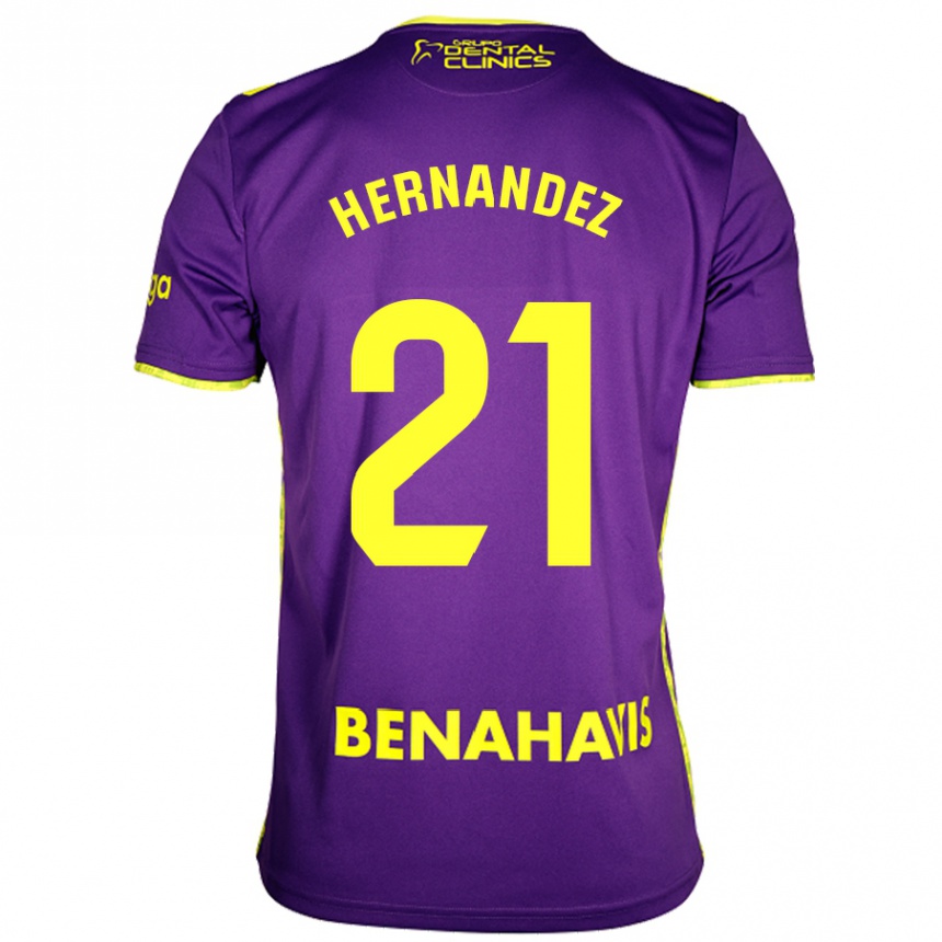 Kids Football Juan Hernández #21 Purple Yellow Away Jersey 2024/25 T-Shirt