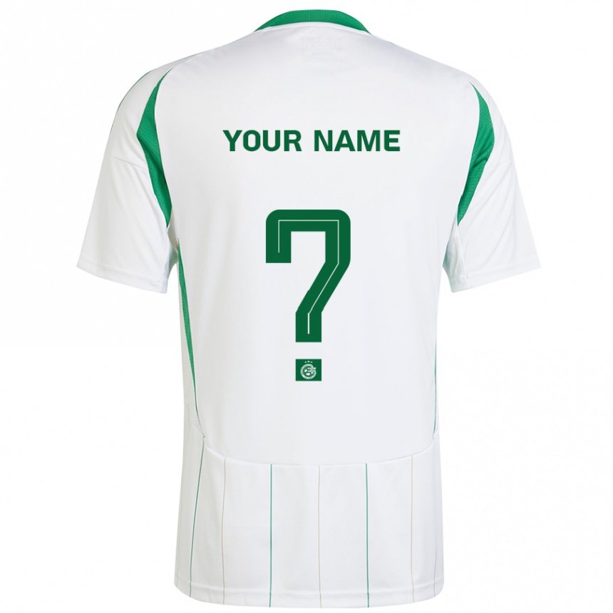 Kids Football Your Name #0 White Green Away Jersey 2024/25 T-Shirt