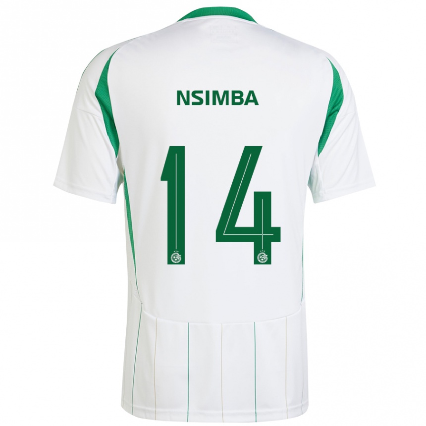 Kids Football Vital Nsimba #14 White Green Away Jersey 2024/25 T-Shirt