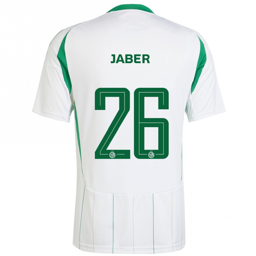 Kids Football Mahmoud Jaber #26 White Green Away Jersey 2024/25 T-Shirt