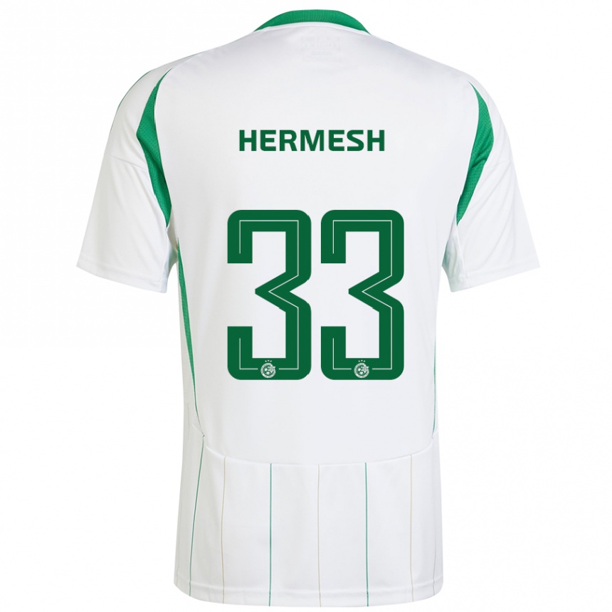 Kids Football Liam Hermesh #33 White Green Away Jersey 2024/25 T-Shirt