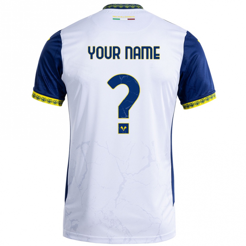 Kids Football Your Name #0 White Blue Away Jersey 2024/25 T-Shirt