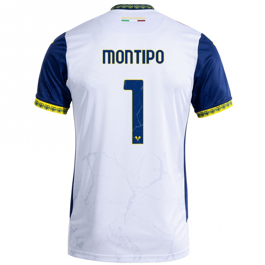 Kids Football Lorenzo Montipò #1 White Blue Away Jersey 2024/25 T-Shirt