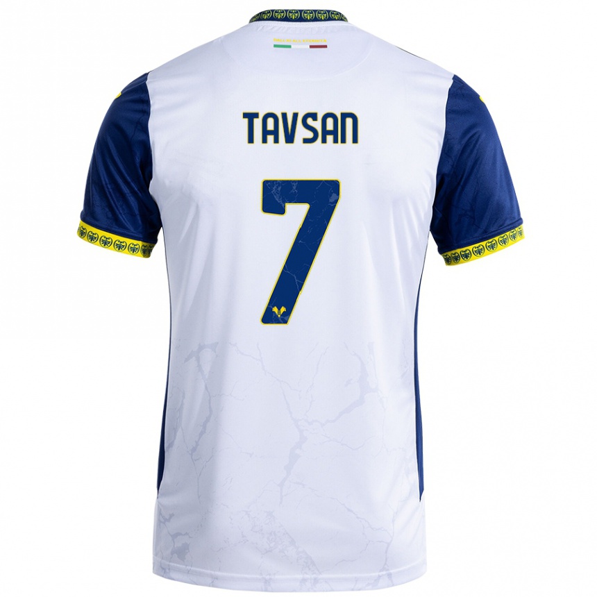 Kids Football Elayis Tavsan #7 White Blue Away Jersey 2024/25 T-Shirt