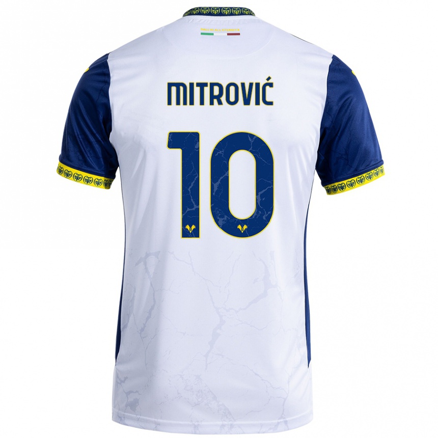 Kids Football Stefan Mitrović #10 White Blue Away Jersey 2024/25 T-Shirt