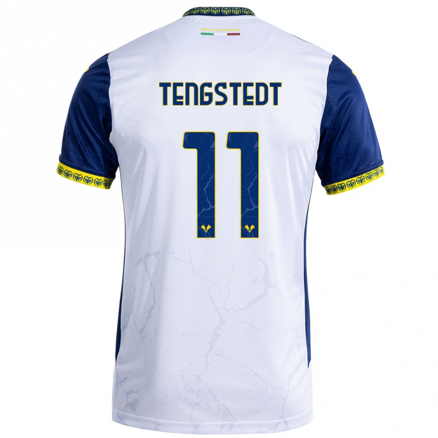 Kids Football Casper Tengstedt #11 White Blue Away Jersey 2024/25 T-Shirt