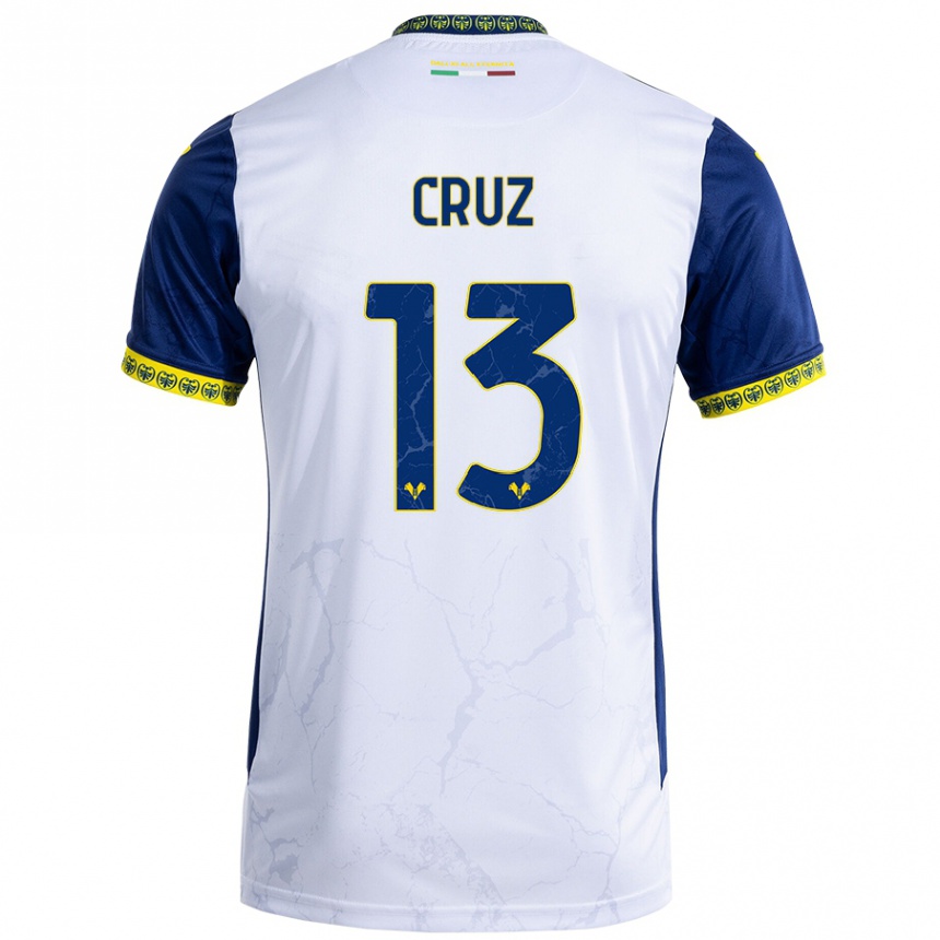 Kids Football Juan Manuel Cruz #13 White Blue Away Jersey 2024/25 T-Shirt