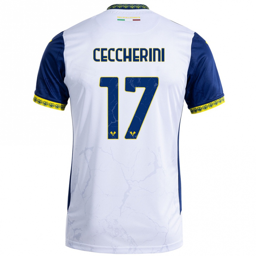 Kids Football Federico Ceccherini #17 White Blue Away Jersey 2024/25 T-Shirt