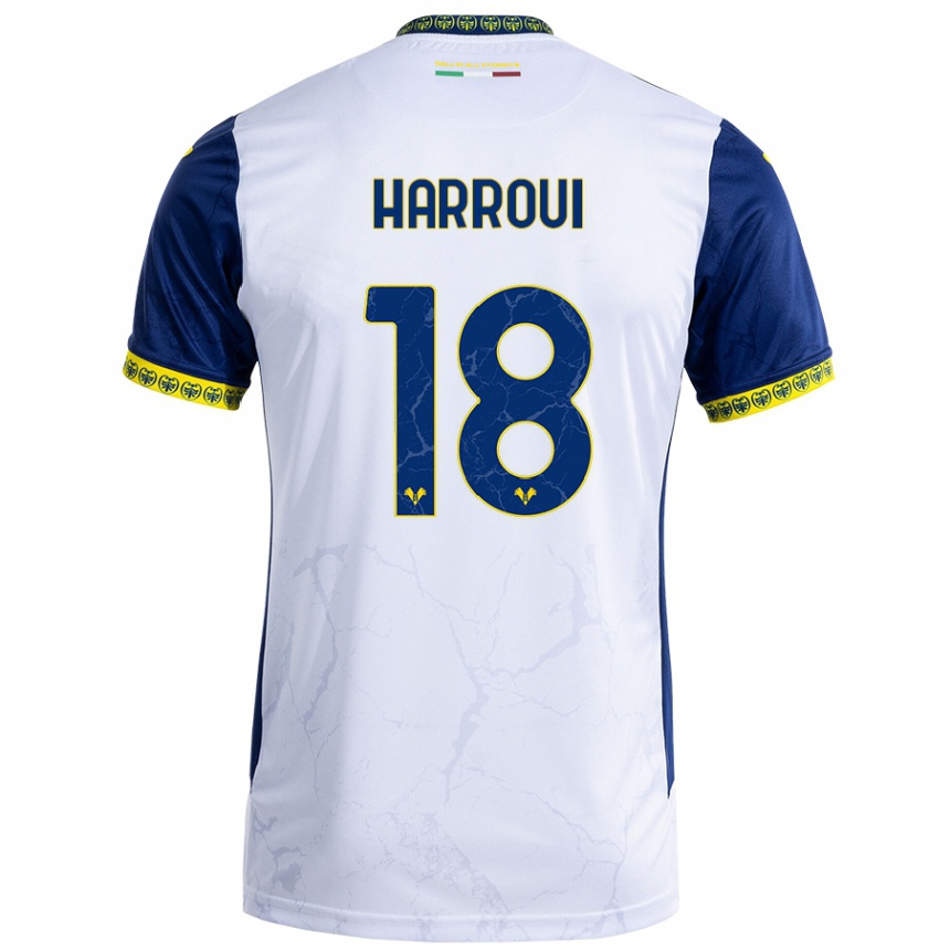 Kids Football Abdou Harroui #18 White Blue Away Jersey 2024/25 T-Shirt